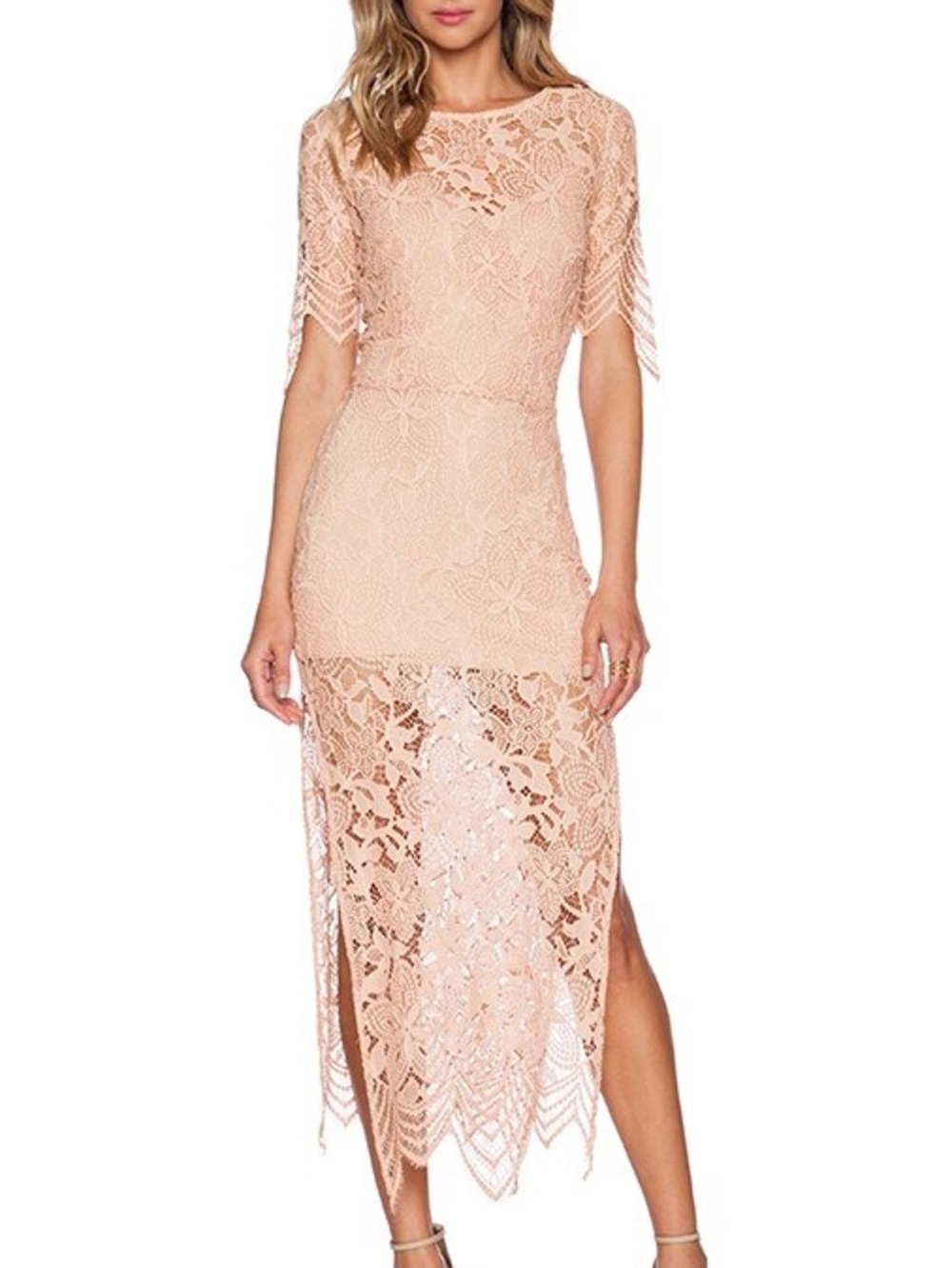 For Love & Lemons Peach Floral Lace Maxi Dress